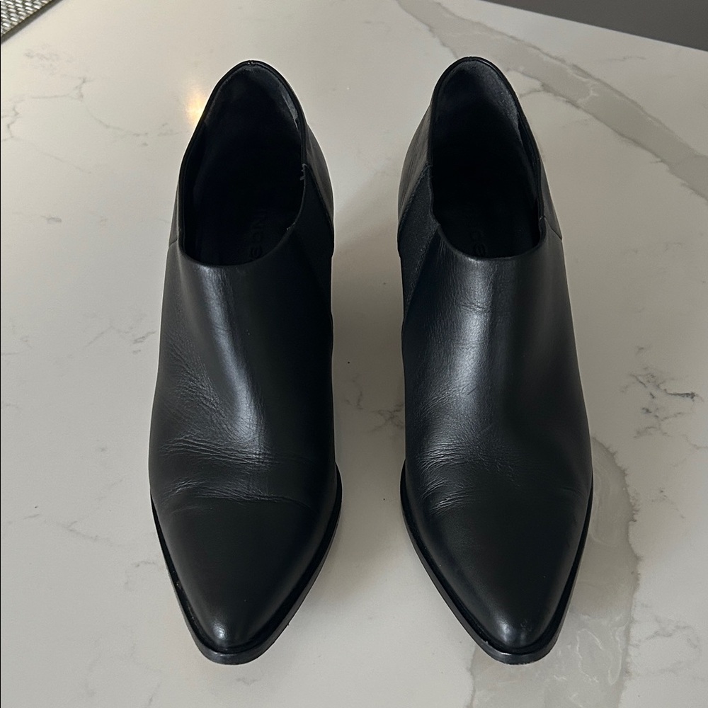 Vince Black Pointed Leather Ankle Booties
